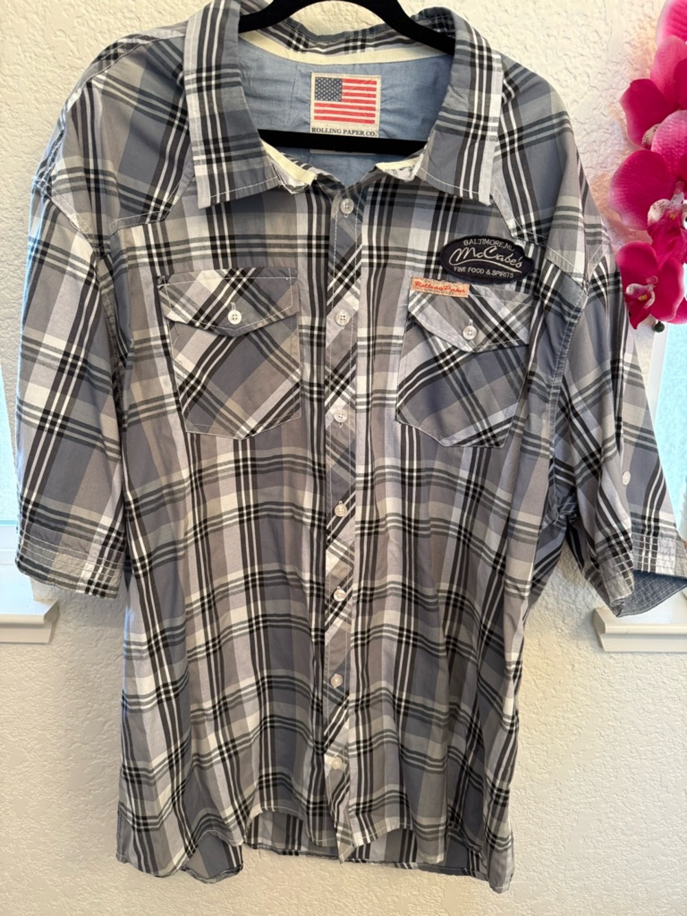 Big & Tall 5XL Men’s Gray Plaid Short-Sleeve Button-Down Shirt Rolling Paper C0.